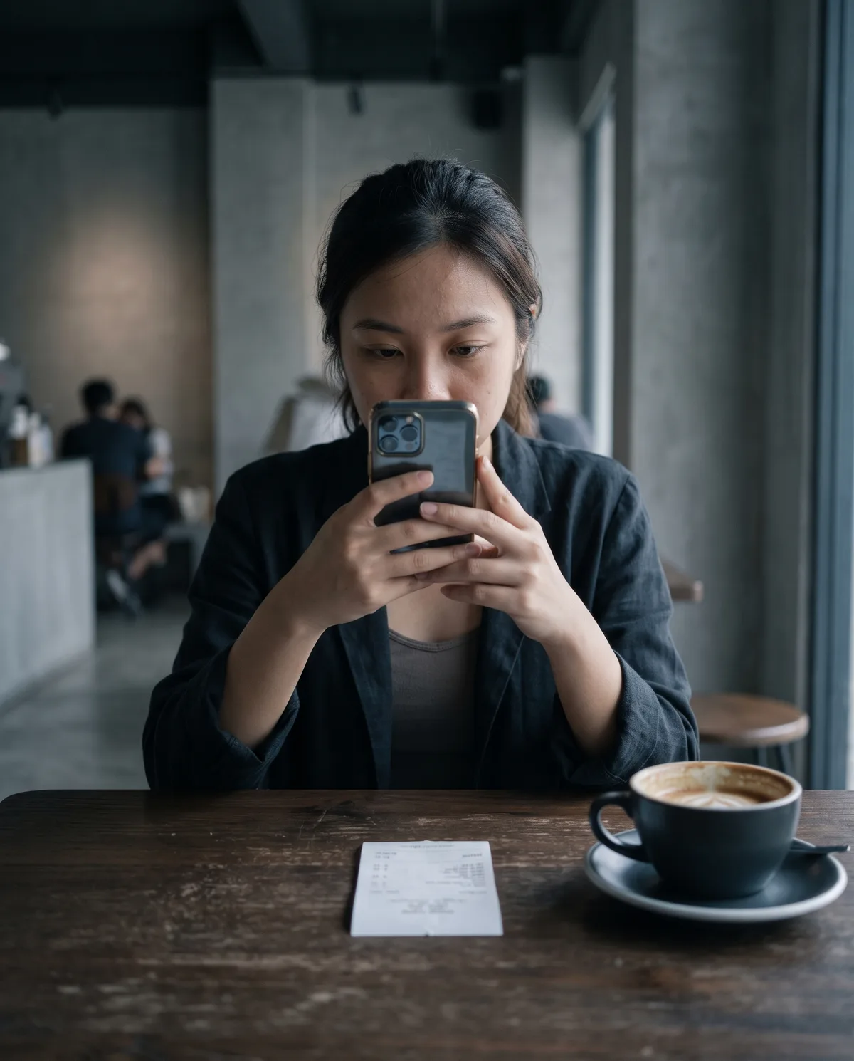 Pekerja mengambil gambar resit dengan telefonnya